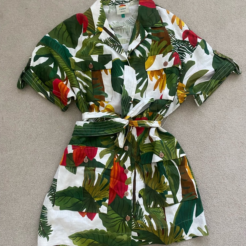Farm Rio Cocoa Forrest Utilitary Mini Dress - Size Large - NWOT